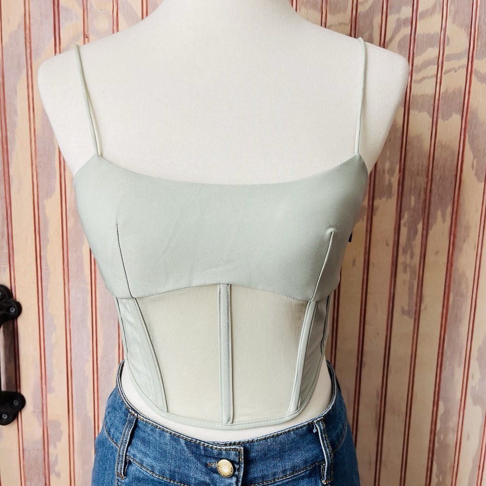 Papermoon Sage Green Corset Crop Spaghetti‎ Strap Top Whimsey Goth Size S